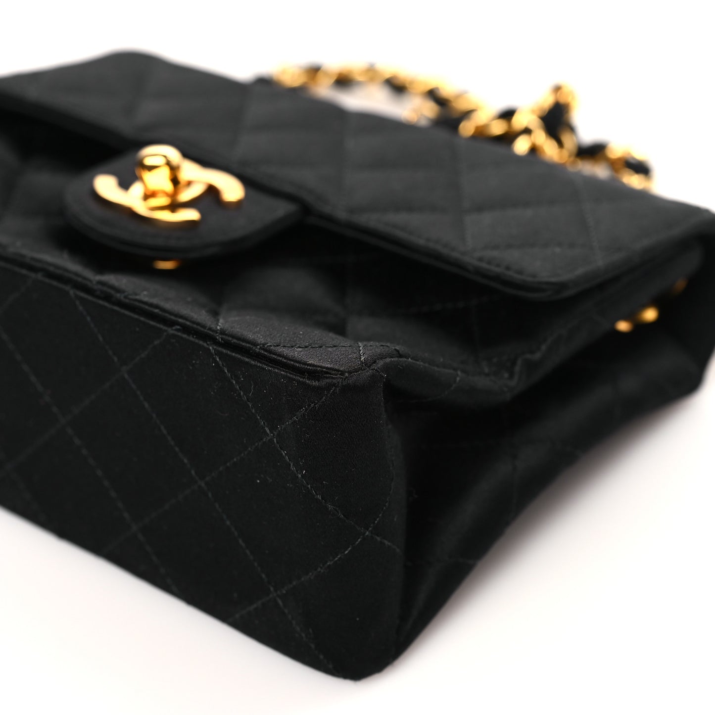 Satin Quilted Mini Square Flap Black