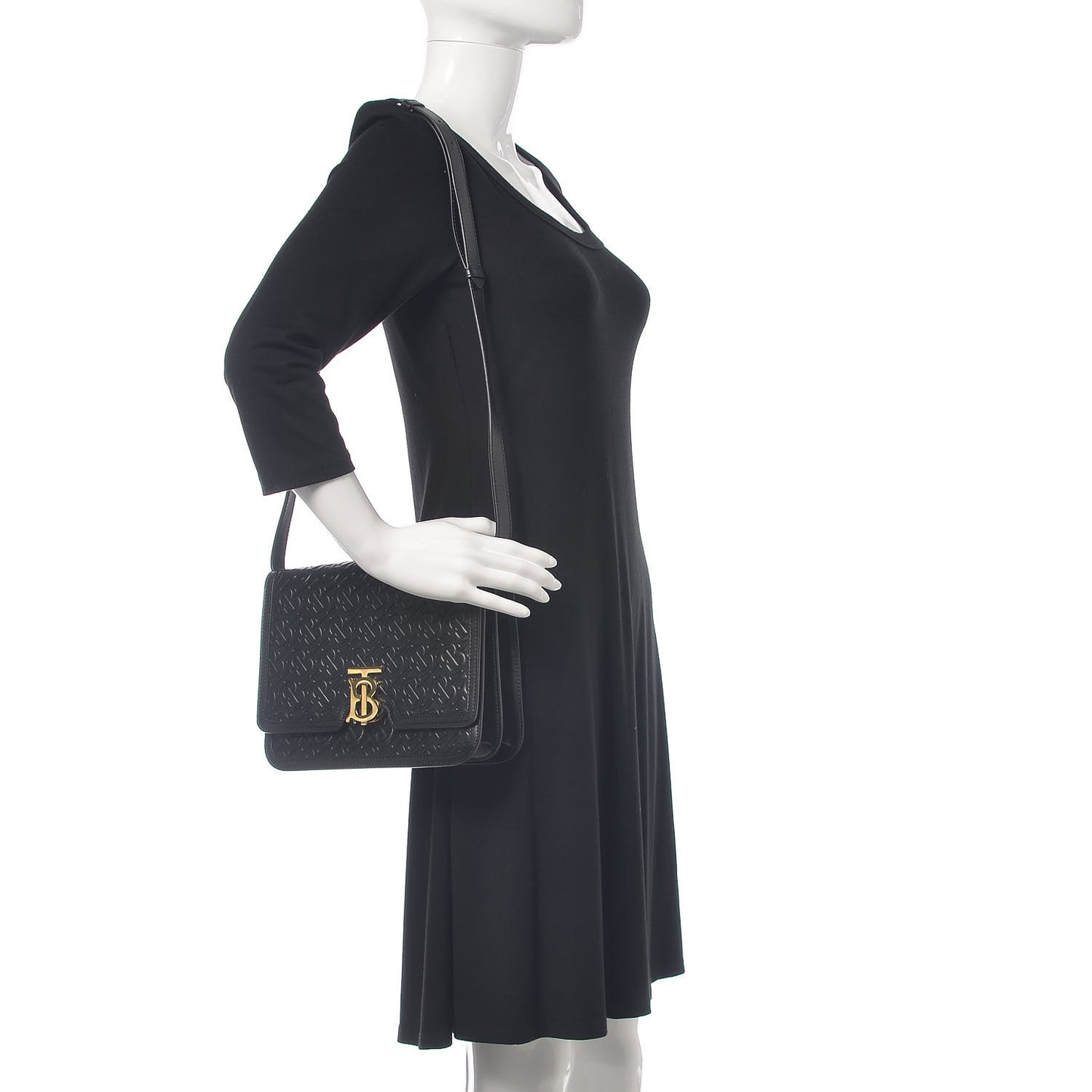 Calfskin Monogram Embossed Medium TB Bag Black
