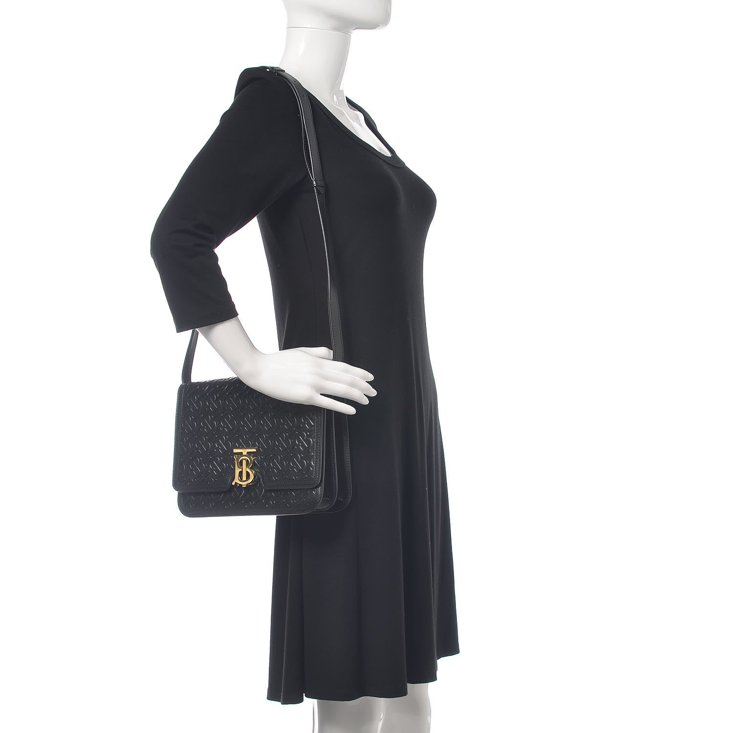 Burberry Calfskin Monogram Embossed Medium TB Bag Black 2 of 9