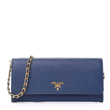 Prada Saffiano Metal Oro Chain Wallet Bleuette 1 of 11