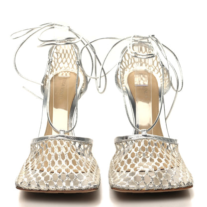 Bottega Veneta Mesh Metallic Nappa Stretch Ankle Tie Sandals 41 Silver 2 of 7