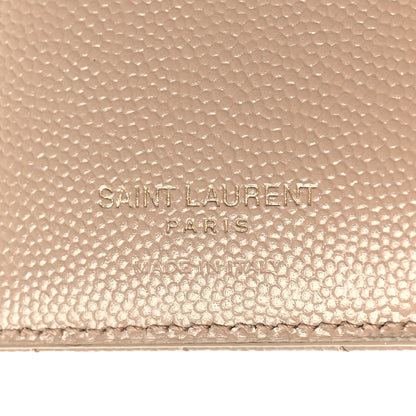 Saint Laurent Grain De Poudre Matelasse Chevron Monogram Zipped Card Case Dark Beige 7 of 9