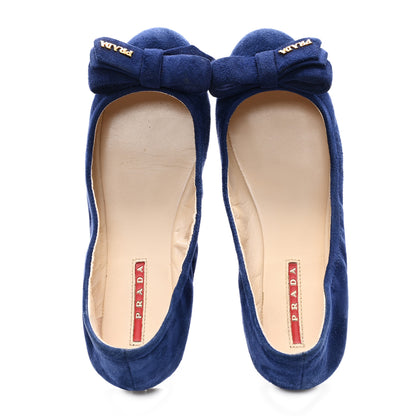 Prada Suede Bow Logo Ballerina Flats 35.5 Blue 2 of 10