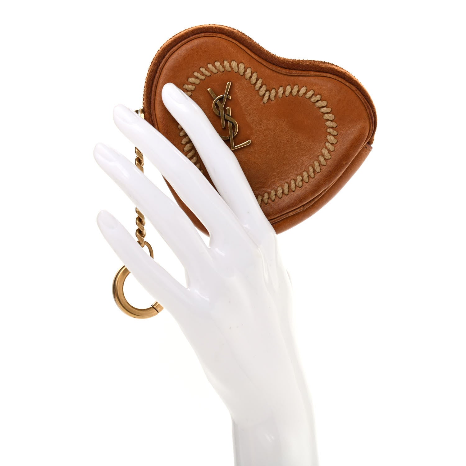 Saint Laurent Calfskin Monogram Heart Key Pouch Brown 2 of 9