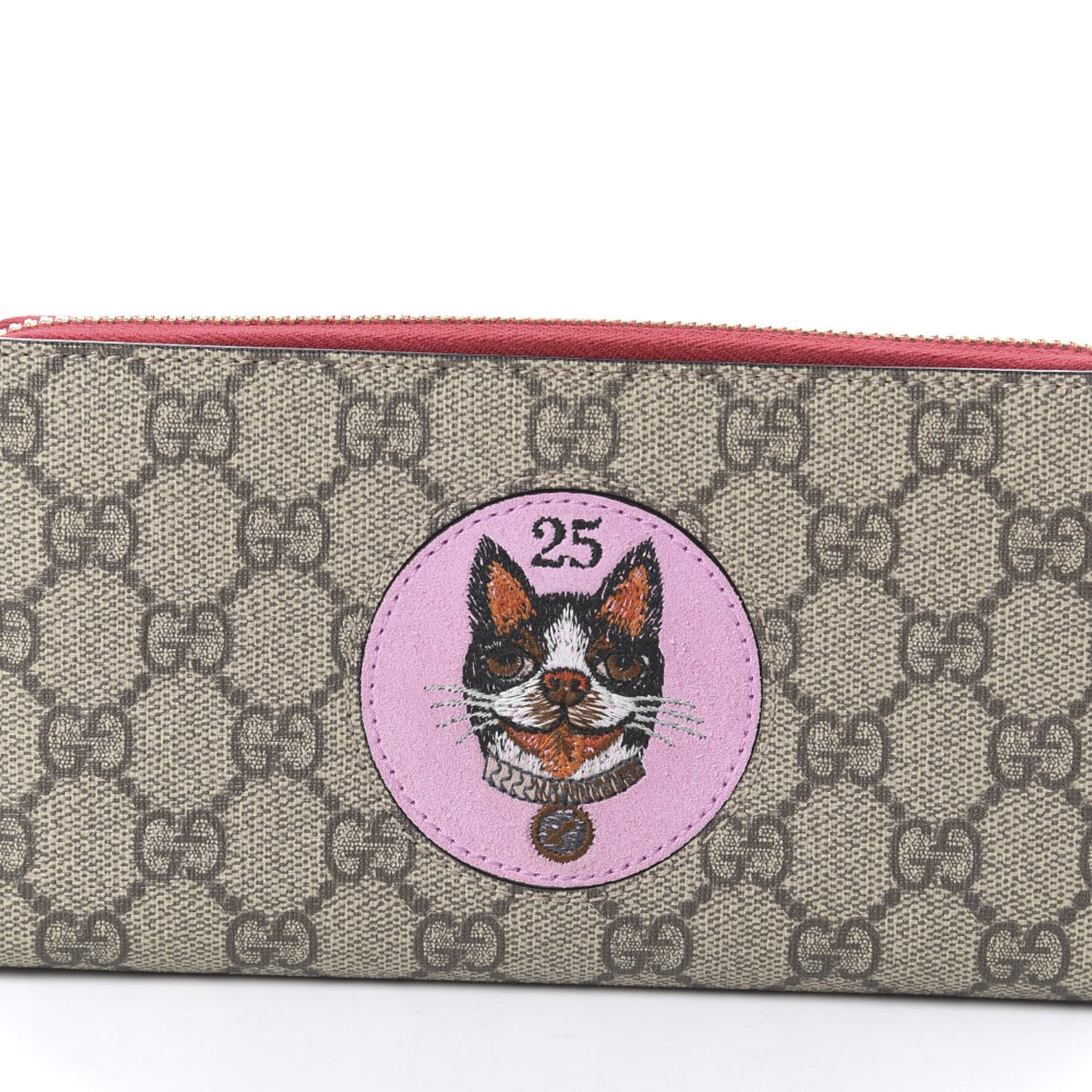 GG Supreme Monogram Bosco Patch Zip Around Wallet Beige Malva Hibiscus Red