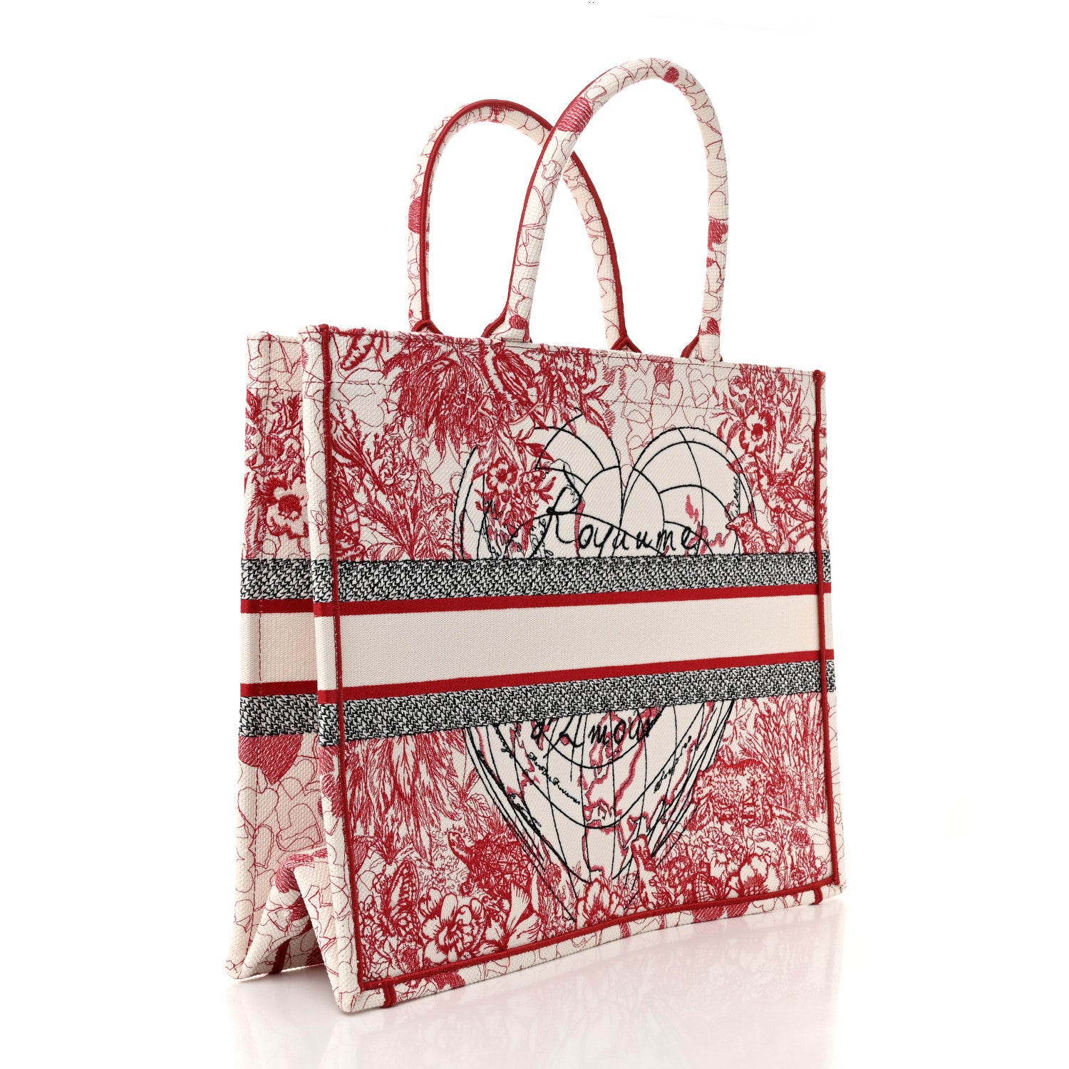 Christian Dior Canvas Embroidered Large Dioramour D-Royaume Book Tote Red Multicolor 3 of 10