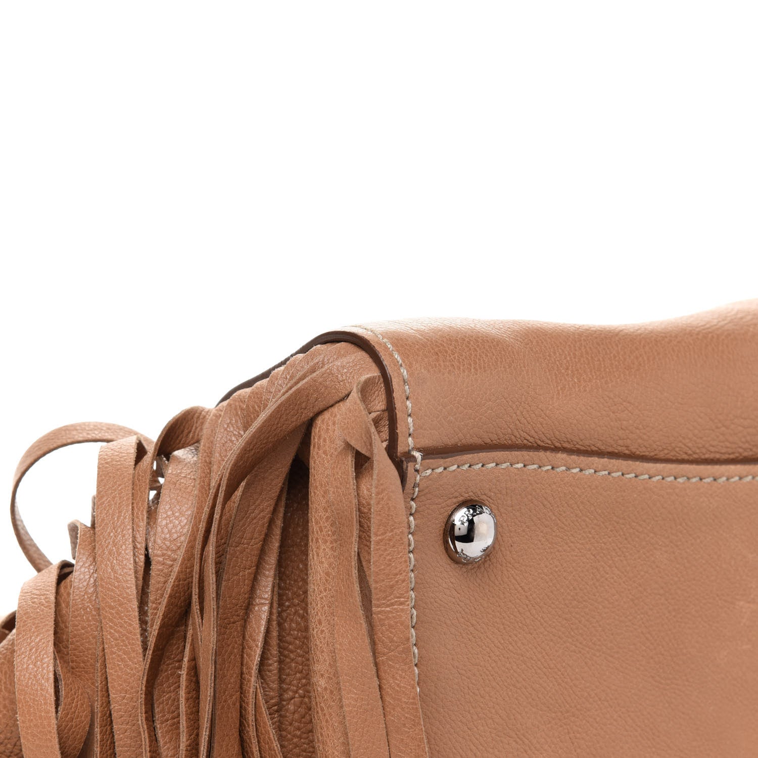 Prada Glace Calf Twin Pocket Fringe Tote Caramel 7 of 13