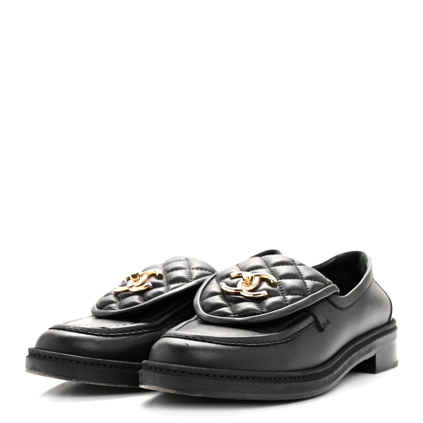 Lambskin Quilted CC Turnlock Loafers 38 Black