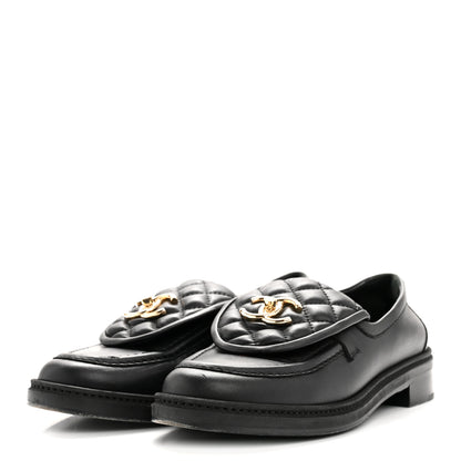 Chanel Lambskin Quilted CC Turnlock Loafers 38 Black 4 of 11