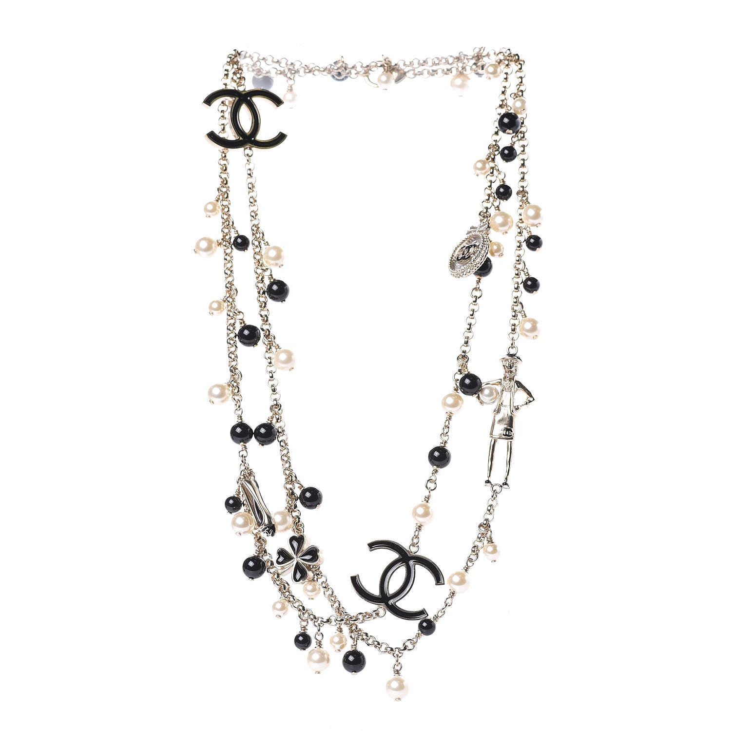 Chanel Pearl Beaded Enamel CC Coco Long Necklace Black Gold 3 of 5