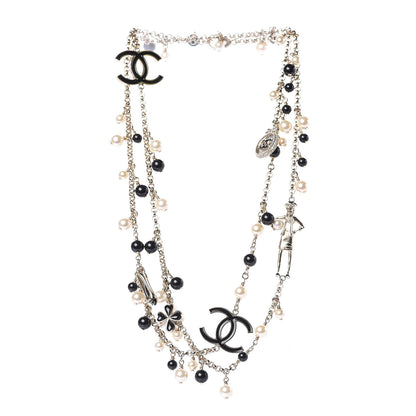 Chanel Pearl Beaded Enamel CC Coco Long Necklace Black Gold 3 of 5
