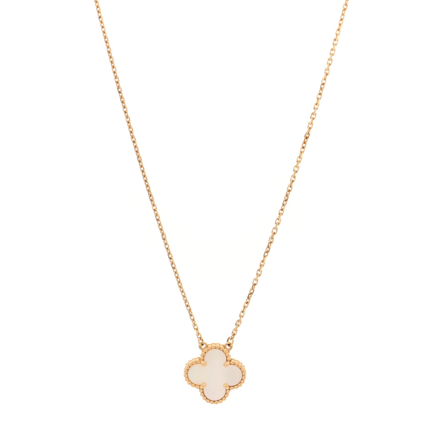 18K Yellow Gold Mother of Pearl Vintage Alhambra Pendant Necklace