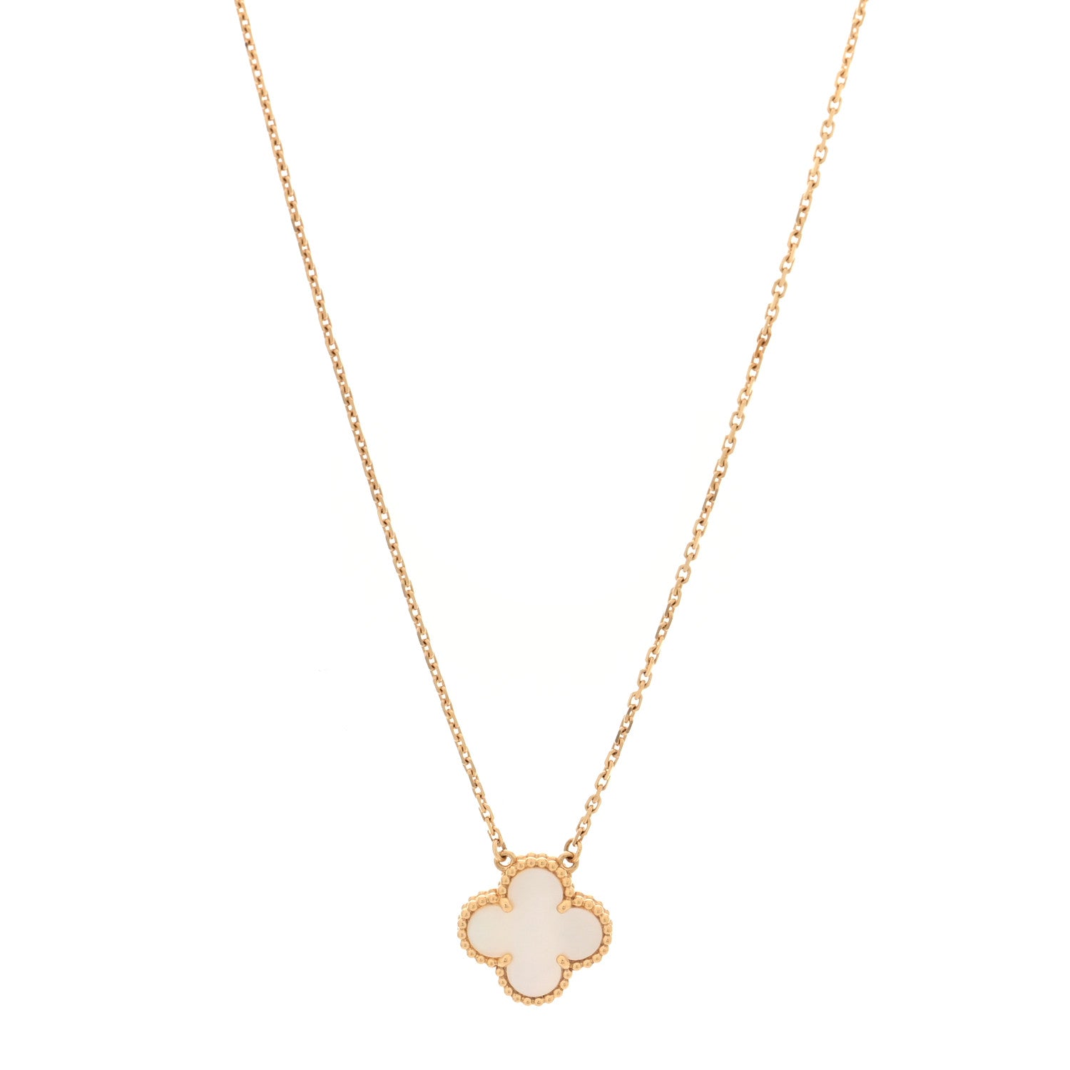 Van Cleef & Arpels 18K Yellow Gold Mother of Pearl Vintage Alhambra Pendant Necklace 1 of 4