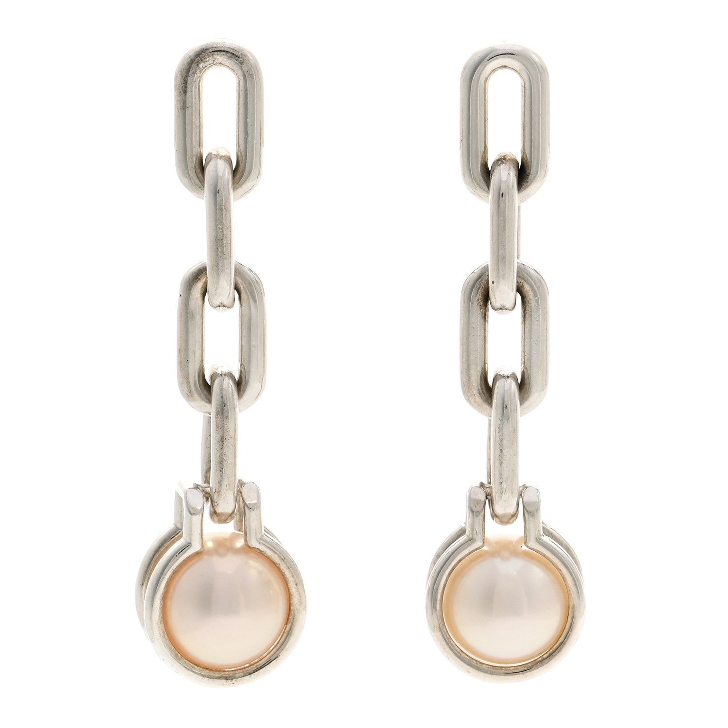 Tiffany Sterling Silver Pearl HardWear Triple Link Earrings 1 of 5