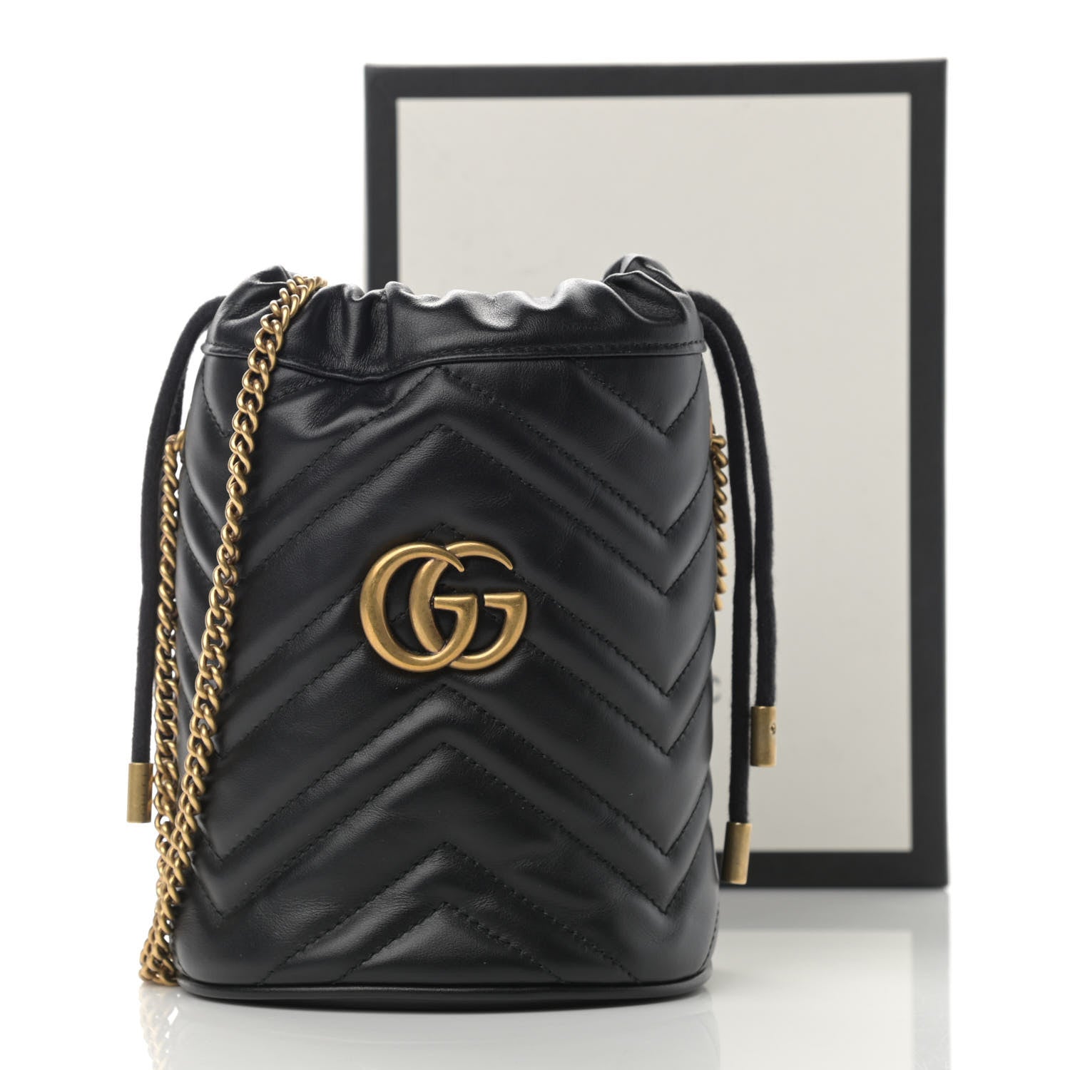 Gucci Calfskin Matelasse Mini GG Marmont 2.0 Bucket Bag Black 12 of 12