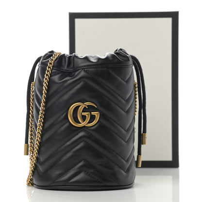 Gucci Calfskin Matelasse Mini GG Marmont 2.0 Bucket Bag Black 12 of 12