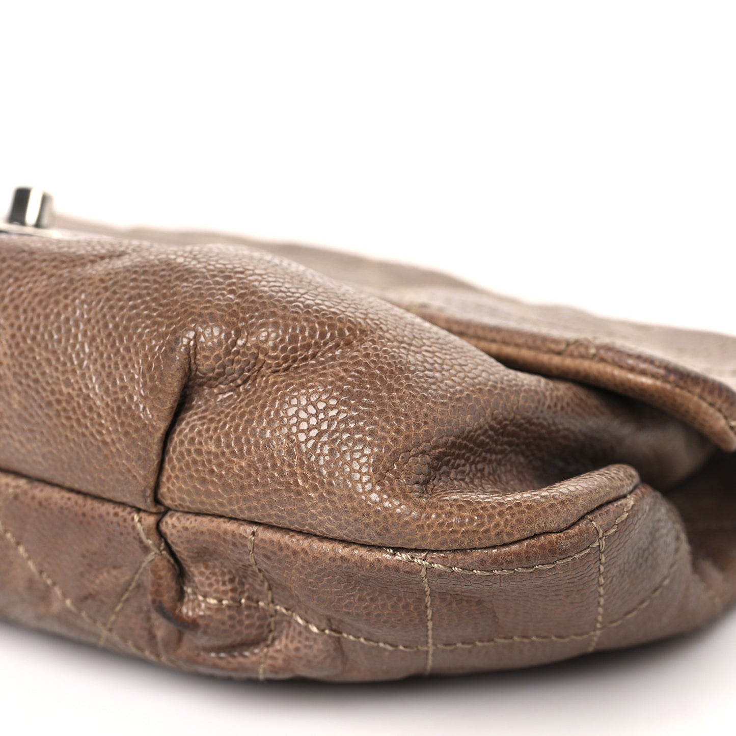 Caviar Quilted Medium Elastic Flap Brown