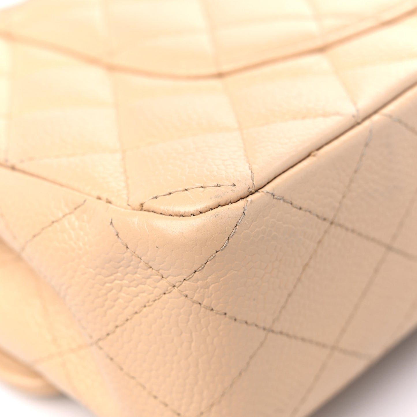 Caviar Quilted Medium Double Flap Beige