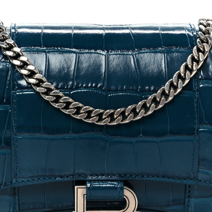 Balenciaga Shiny Calfskin Crocodile Embossed Hourglass Chain Bag Forest Green 17 of 21