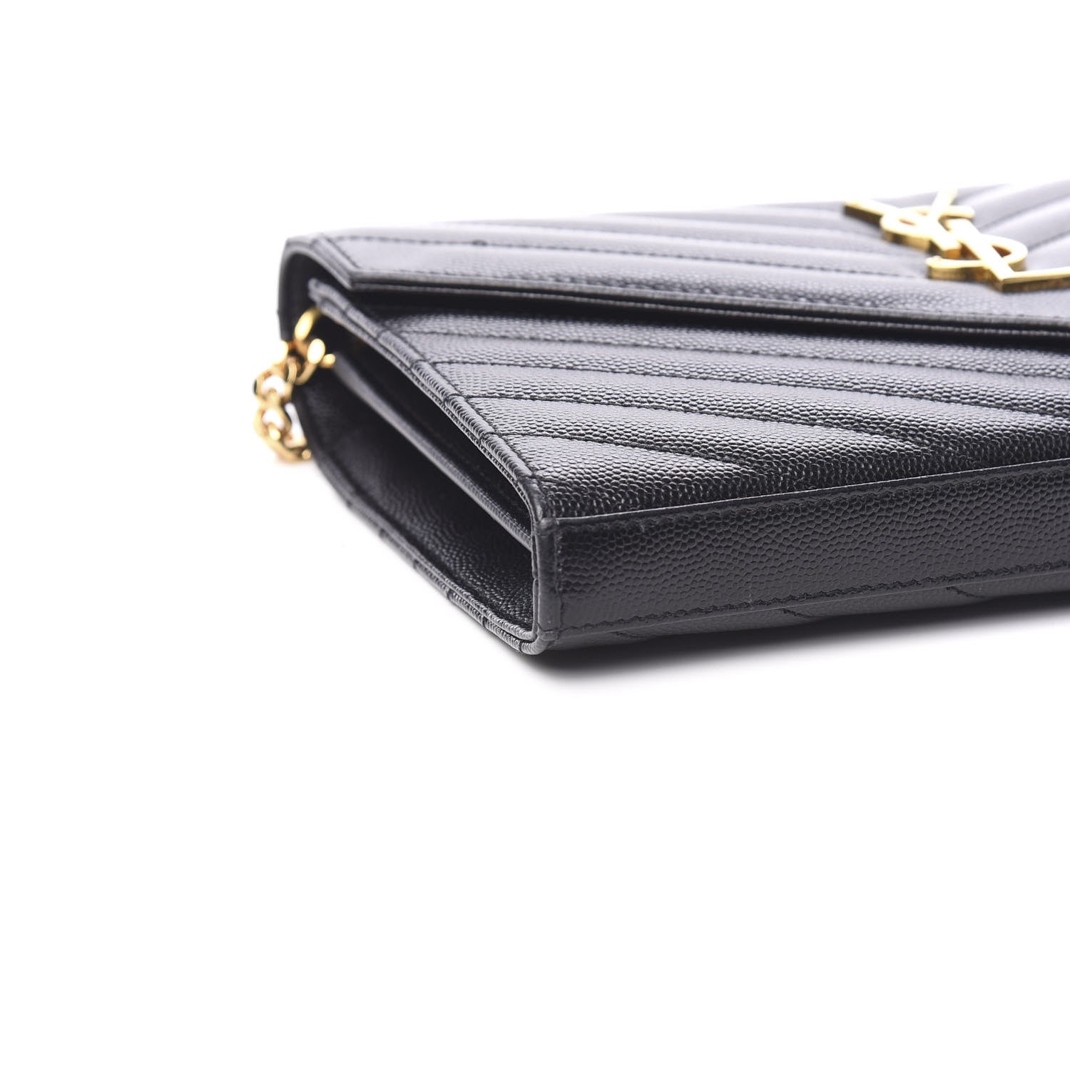 Saint Laurent Grain De Poudre Matelasse Chevron Monogram Chain Wallet Black 6 of 8