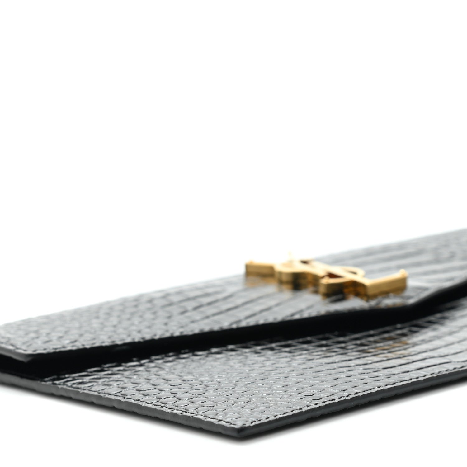 Saint Laurent Calfskin Crocodile Embossed Uptown Monogram Clutch Black 8 of 9