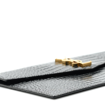 Saint Laurent Calfskin Crocodile Embossed Uptown Monogram Clutch Black 8 of 9