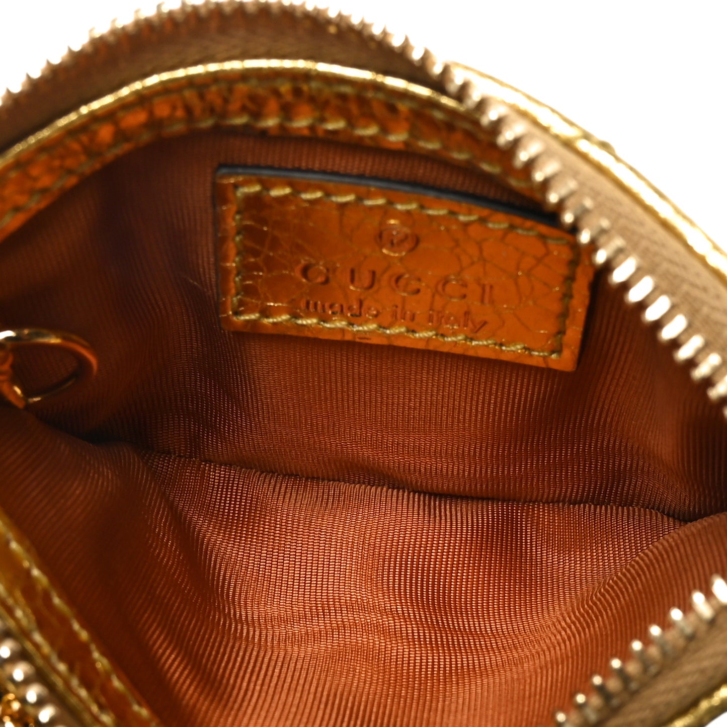 Metallic Crinkled Calfskin Matelasse GG Marmont Zip Key Pouch Gold