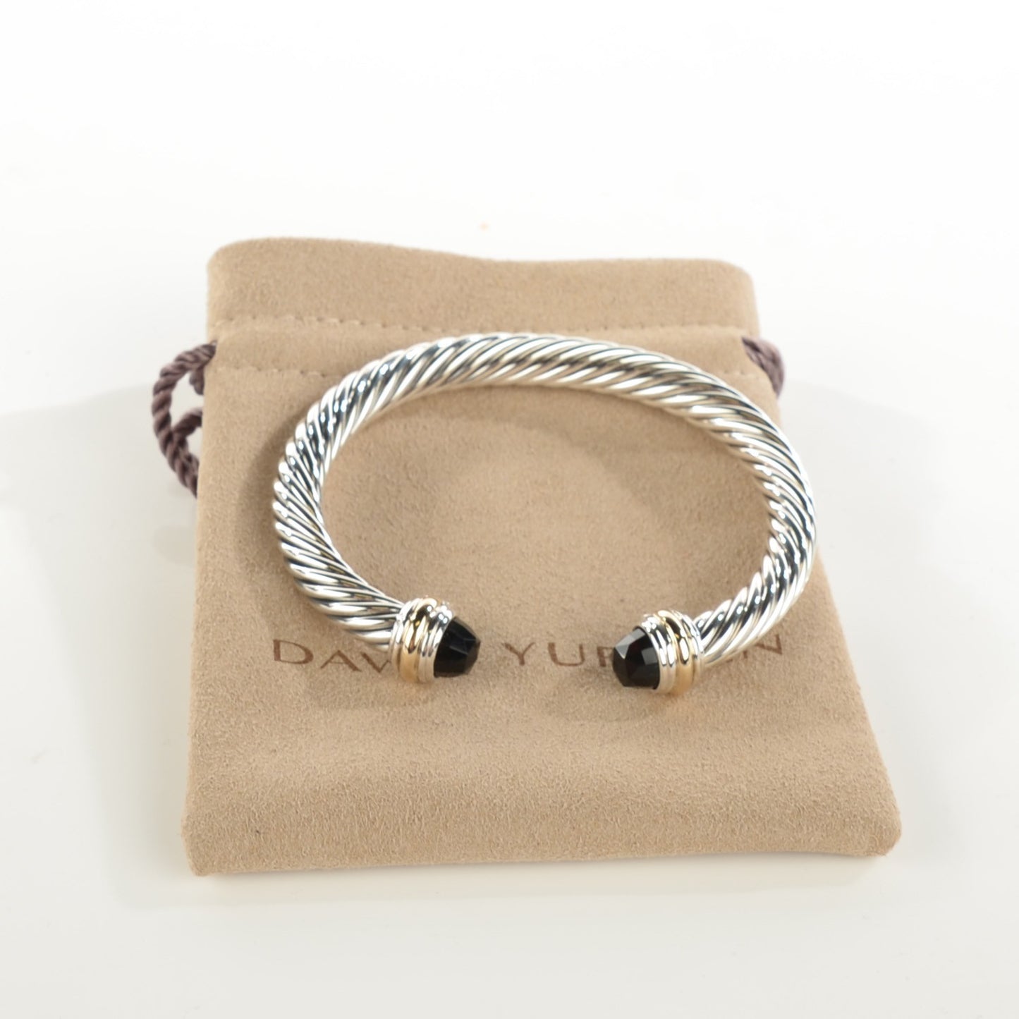 Sterling Silver 18K Yellow Gold Black Onyx 7mm Cable Classics Bracelet