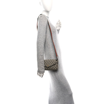 Gucci GG Supreme Monogram Textured Dollar Calfskin Web Mini Ophidia Envelope Shoulder Bag Beige Ebony New Acero 2 of 10