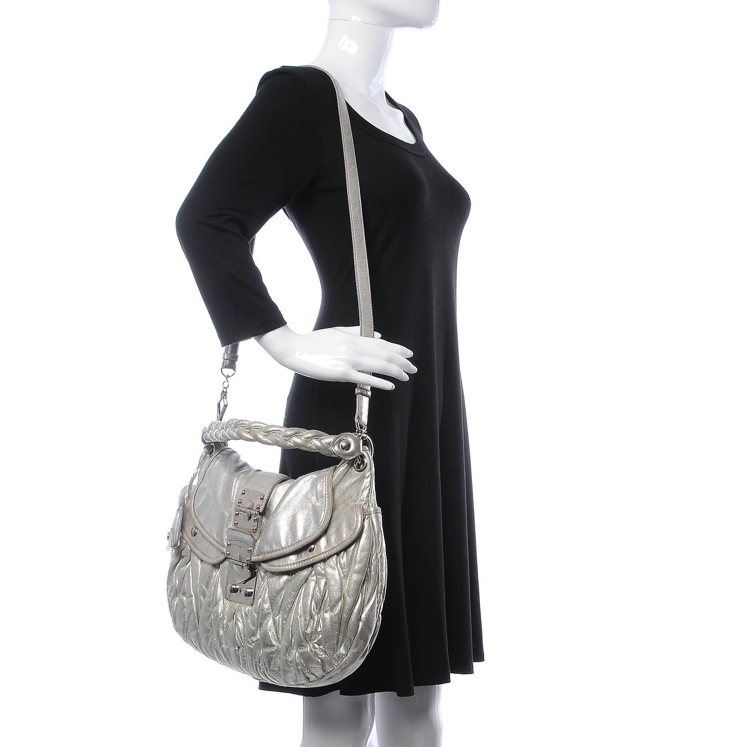 Miu Miu Metallic Nappa Matelasse Coffer Silver 3 of 22