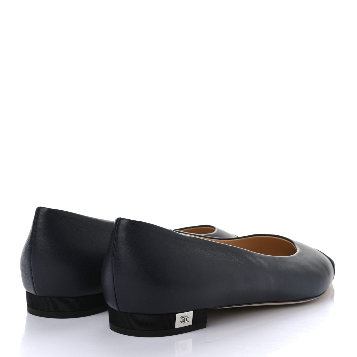 Chanel Lambskin Grosgrain Cap Toe Ballerina Flats 41 Navy Black 4 of 8