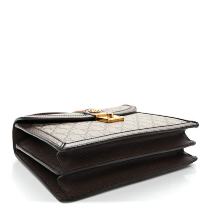 Gucci GG Supreme Monogram Textured Dollar Calfskin Web Small Ophidia Padlock Top Handle Bag Beige Ebony New Acero 4 of 11