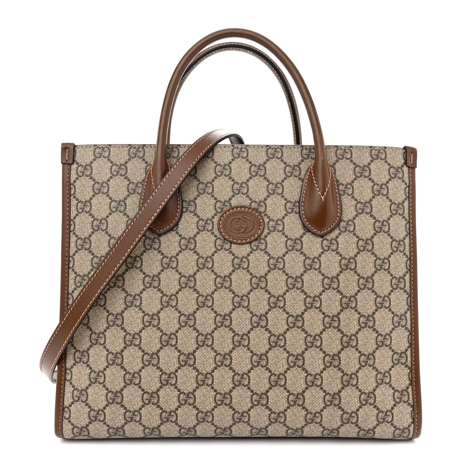 Gucci GG Supreme Monogram Azalea Calfskin Small Retro Interlocking G Tote Bag Beige Ebony Brown Sugar 1 of 15
