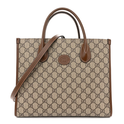 Gucci GG Supreme Monogram Azalea Calfskin Small Retro Interlocking G Tote Bag Beige Ebony Brown Sugar 1 of 15