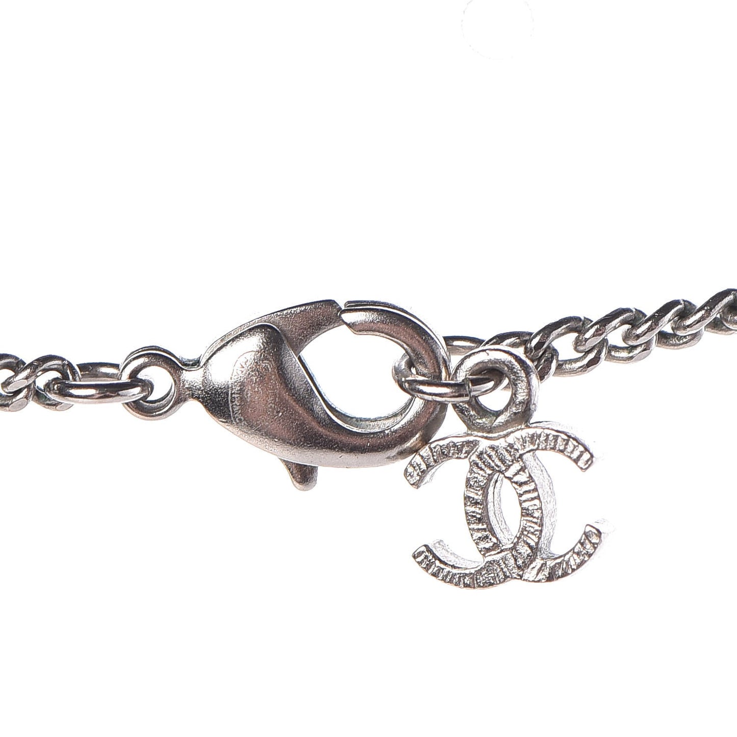 Crystal CC Medallion Necklace Silver Light Blue