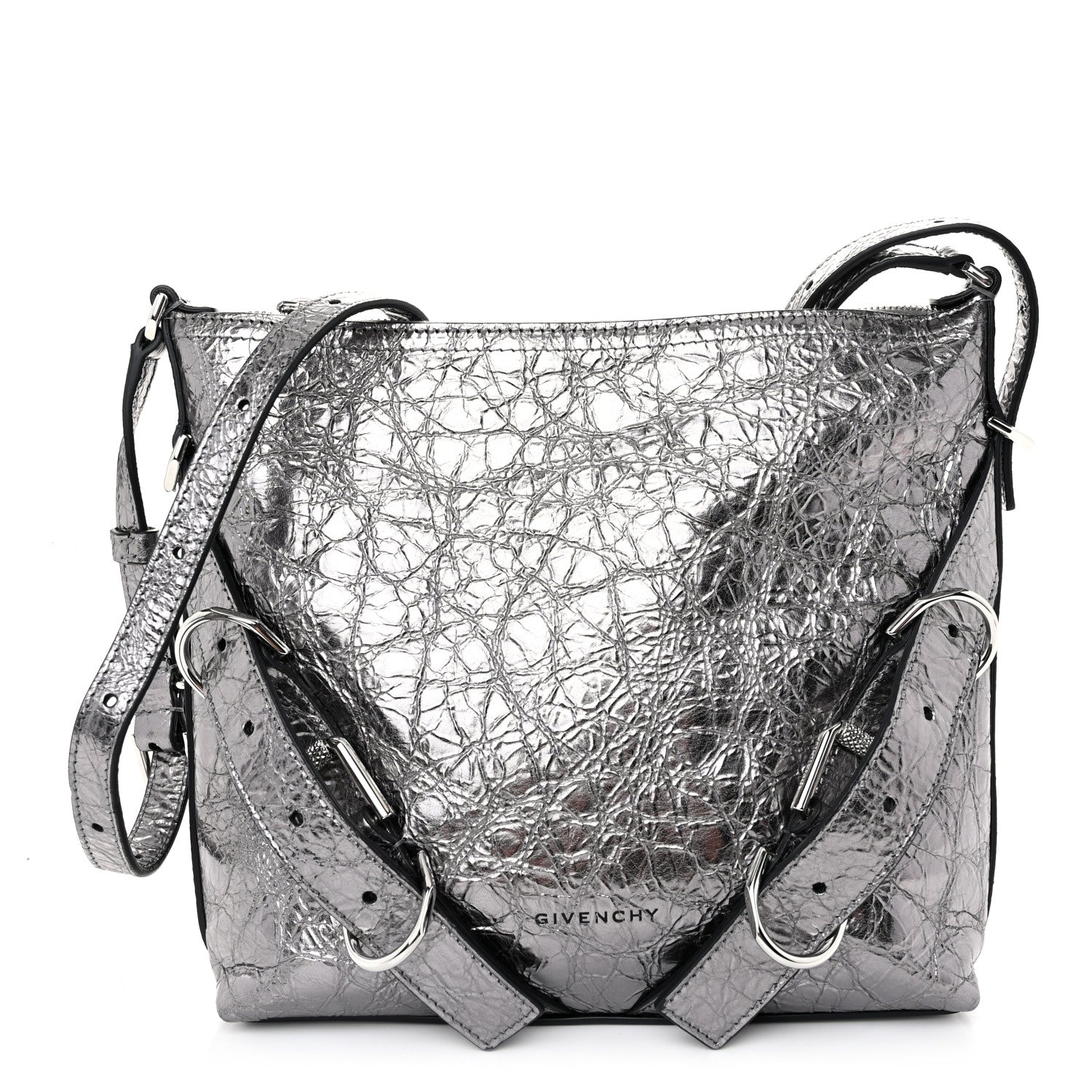 Givenchy Metallic Calfskin Small Voyou Bag Silver 1 of 10