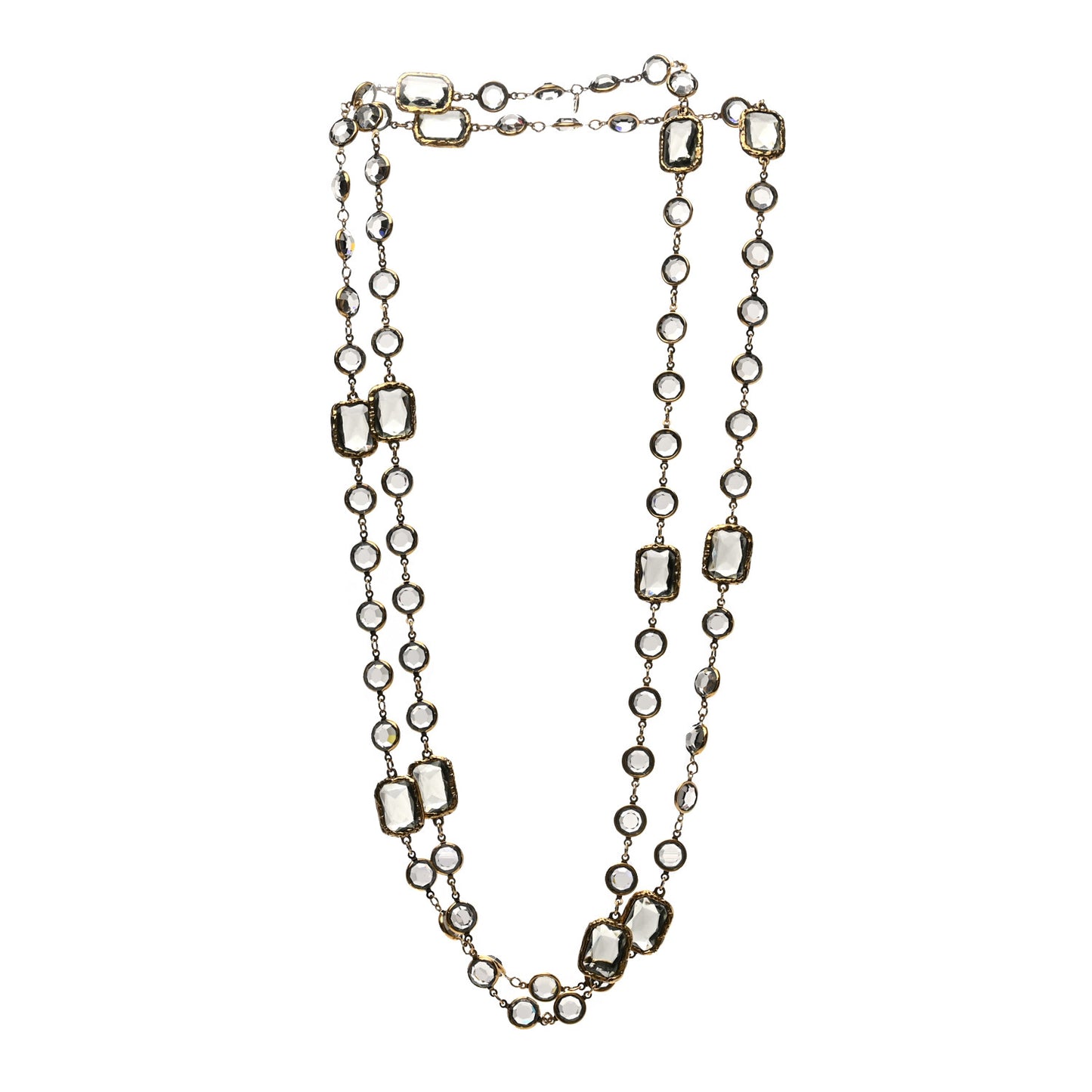 Swarovski Crystal Chicklet Sautoir Necklace Gold Blue