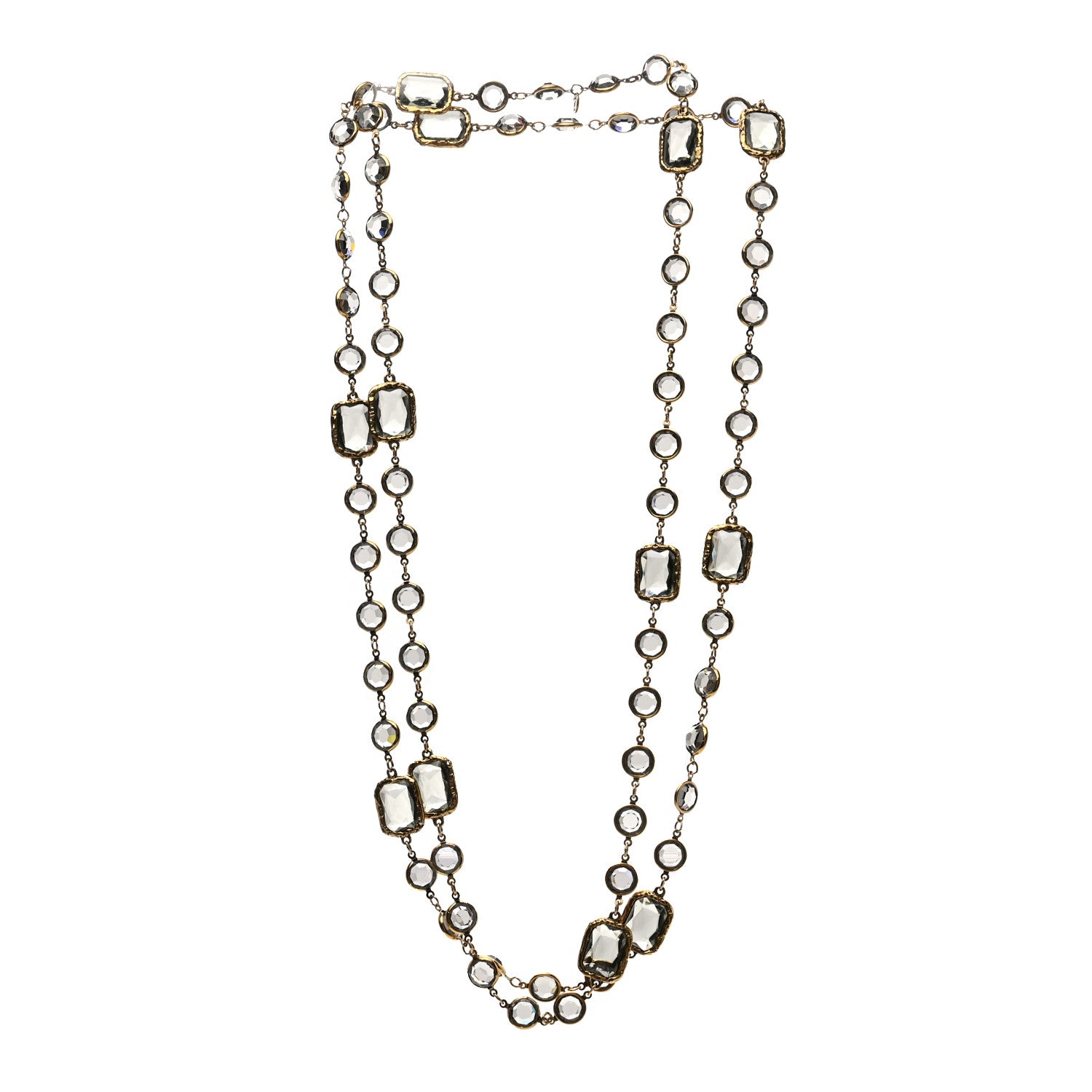 Chanel Swarovski Crystal Chicklet Sautoir Necklace Gold Blue 3 of 4