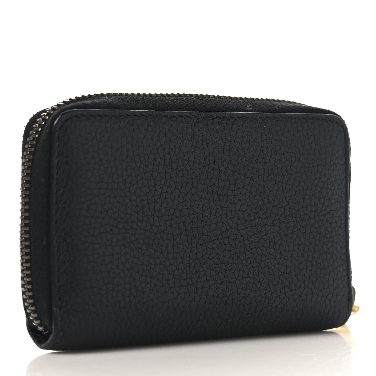 Calfskin Logo Zip Around Card Case Black