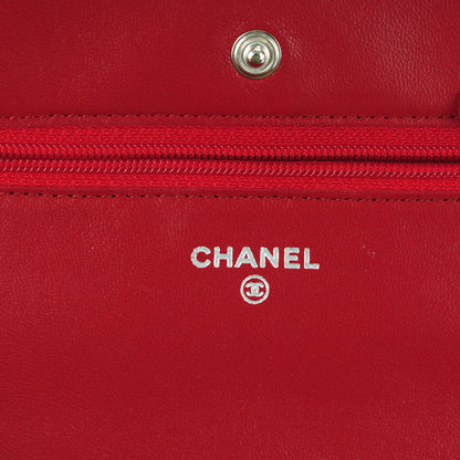 Chanel Lambskin Quilted Wallet On Chain WOC Red 6 of 8