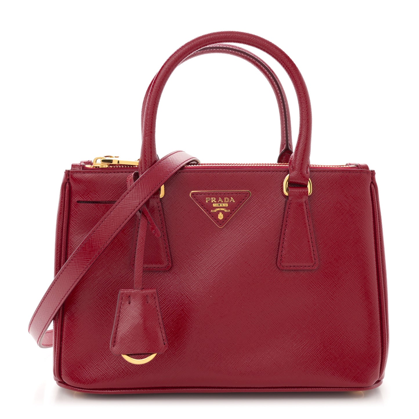 Saffiano Vernice Mini Galleria Double Zip Tote Scarlatto