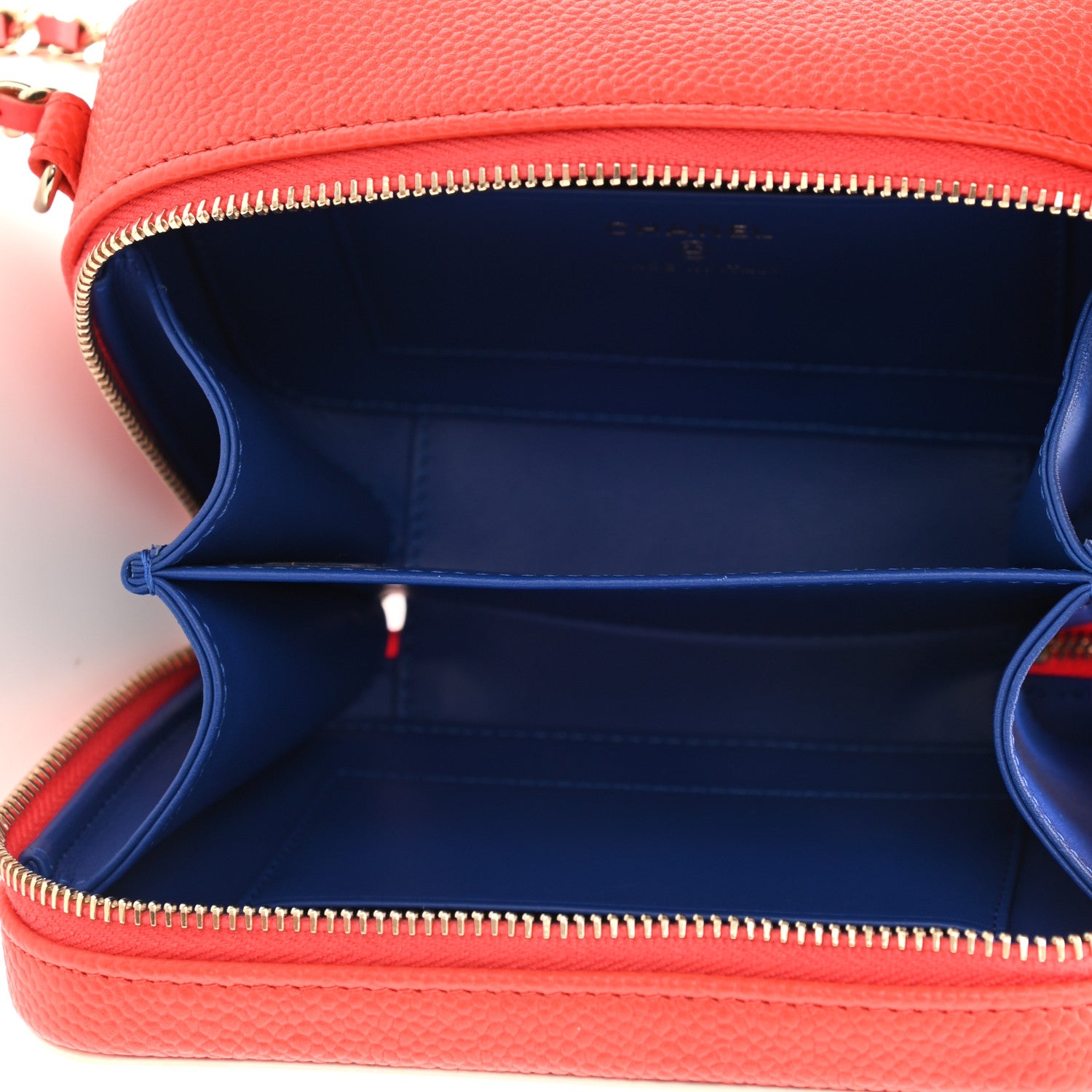 Chanel Caviar Quilted Filigree Vanity Clutch With Chain Blue White Red 5 of 9