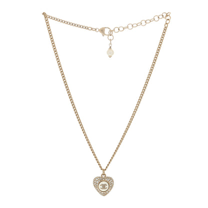 Chanel Crystal Pearl CC Heart Necklace Gold 2 of 3
