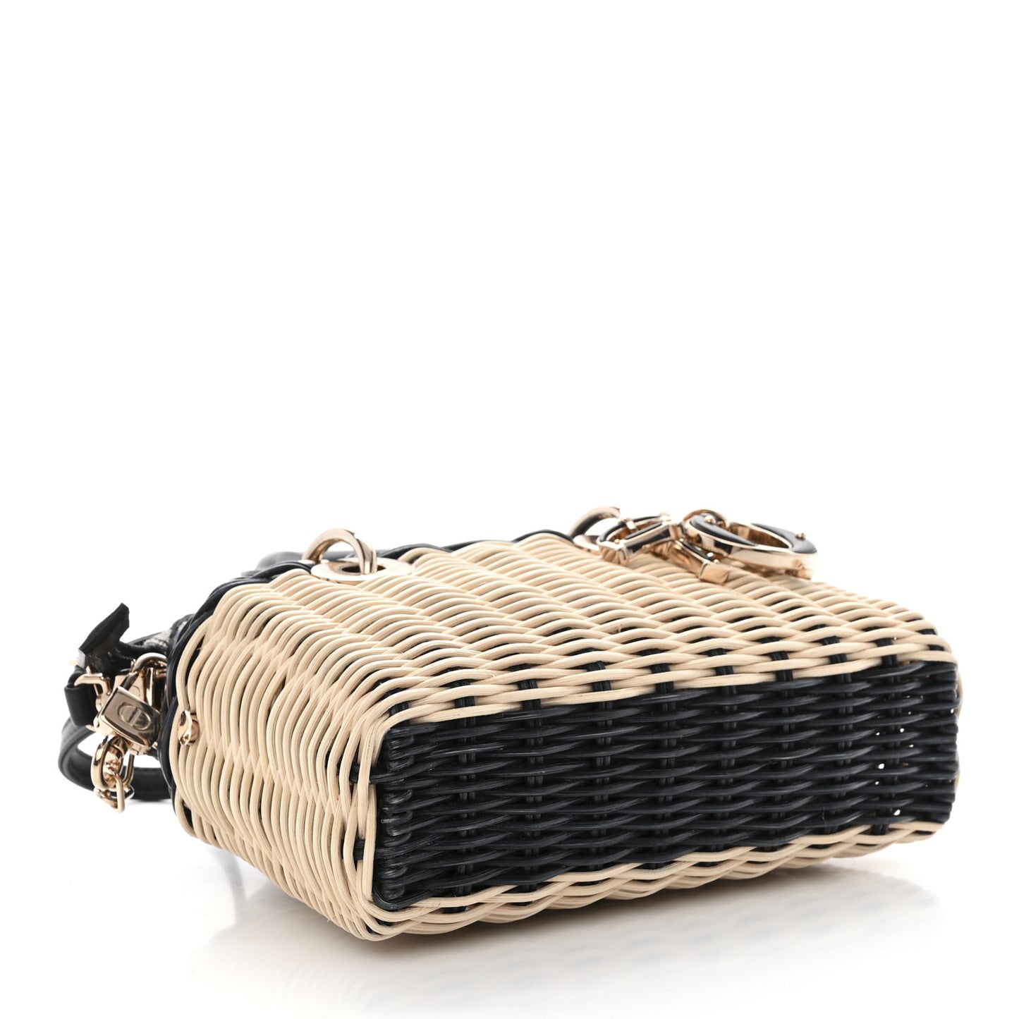 Wicker Oblique Micro Lady D-Joy Bag Natural Black