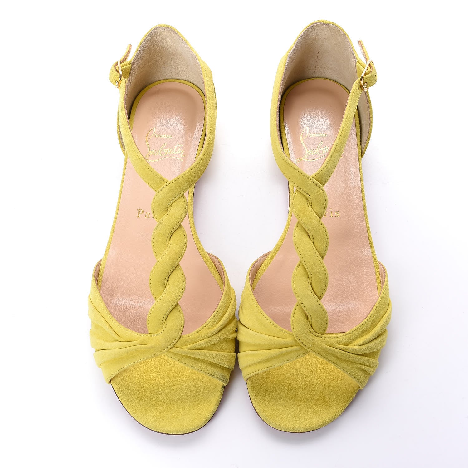 Christian Louboutin Veau Velours Braided Jazzy Doll T-Strap Flat Sandals 37 Anis 5 of 9
