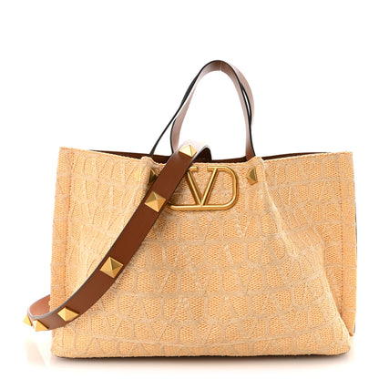 Valentino Garavani Raffia Calfskin Medium Rockstud Vlogo Tote Naturale 1 of 10