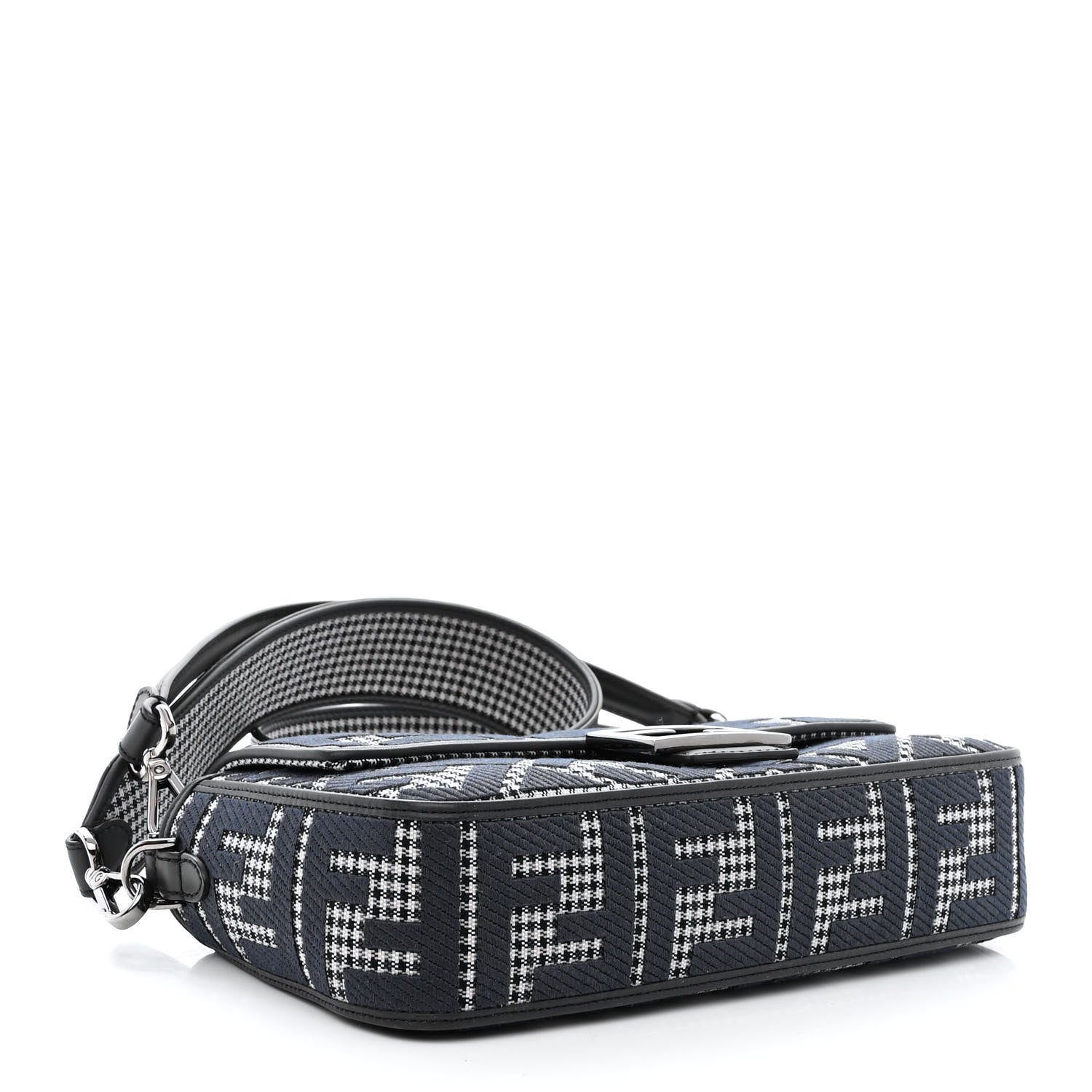 Fendi Wool Vitello King Houndstooth FF Embroidered Baguette Grigio Anthracite 4 of 10