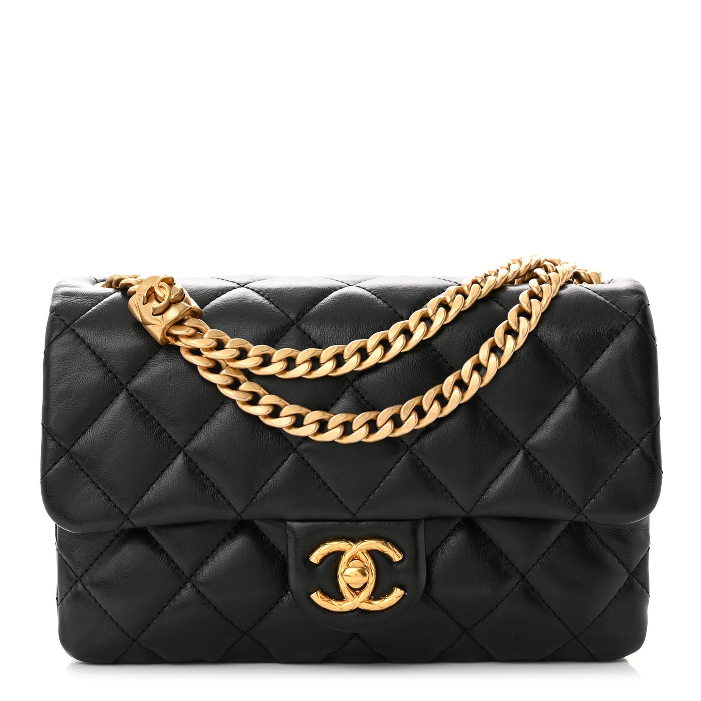 Lambskin Quilted Small Pillow Crush Flap Black