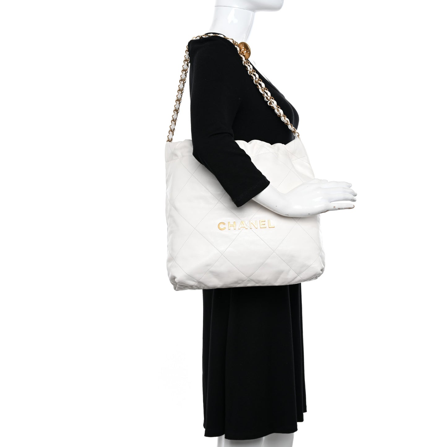 Shiny Calfskin Quilted Small Chanel 22 White