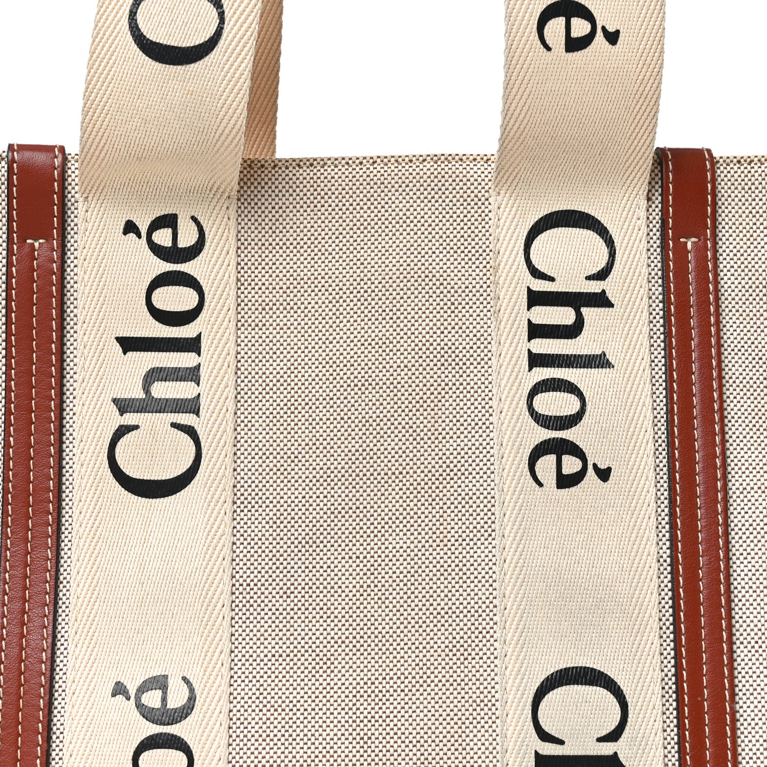 Chloe Cotton Calfskin Medium Woody Ribbon Tote White Brown 8 of 11